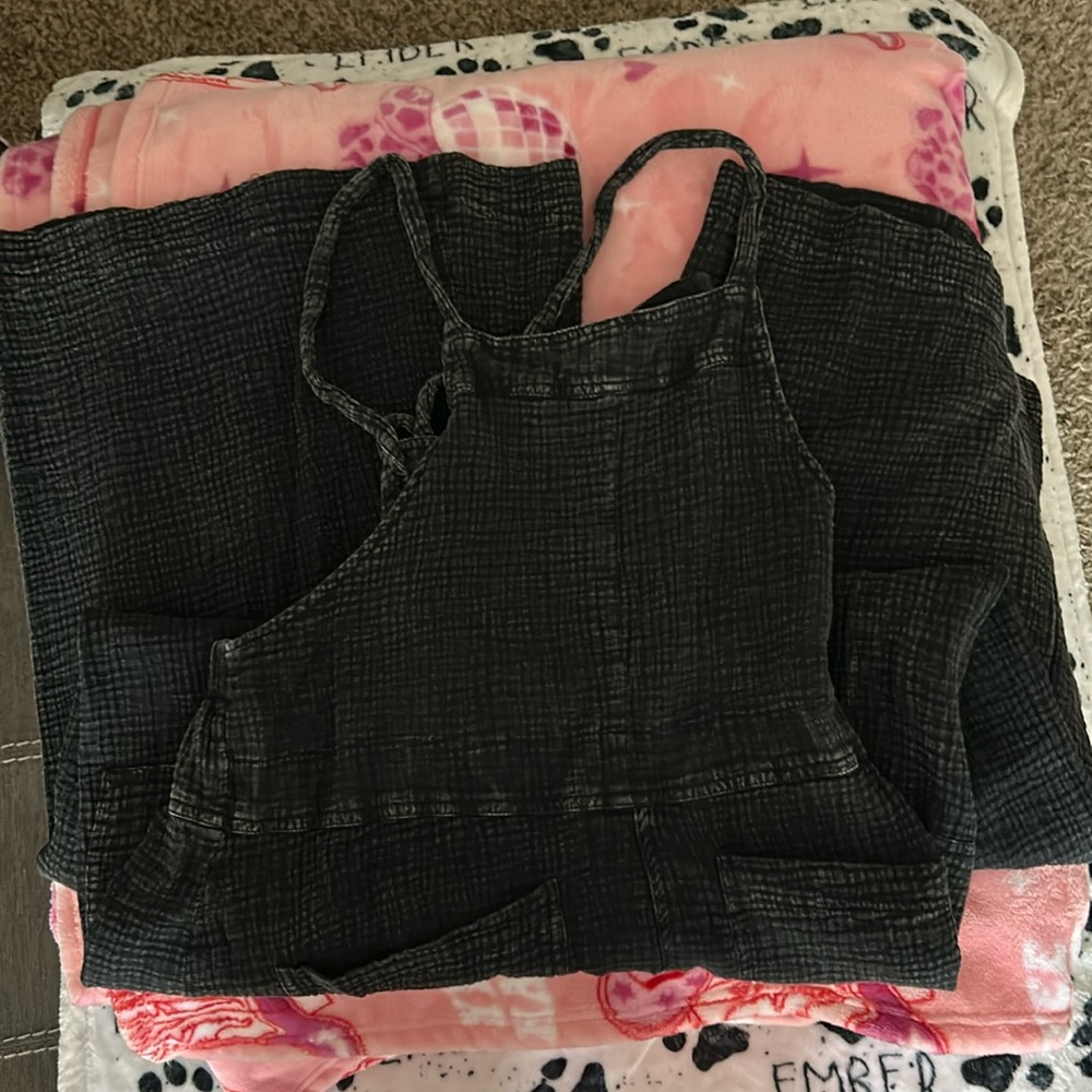 black linen overalls